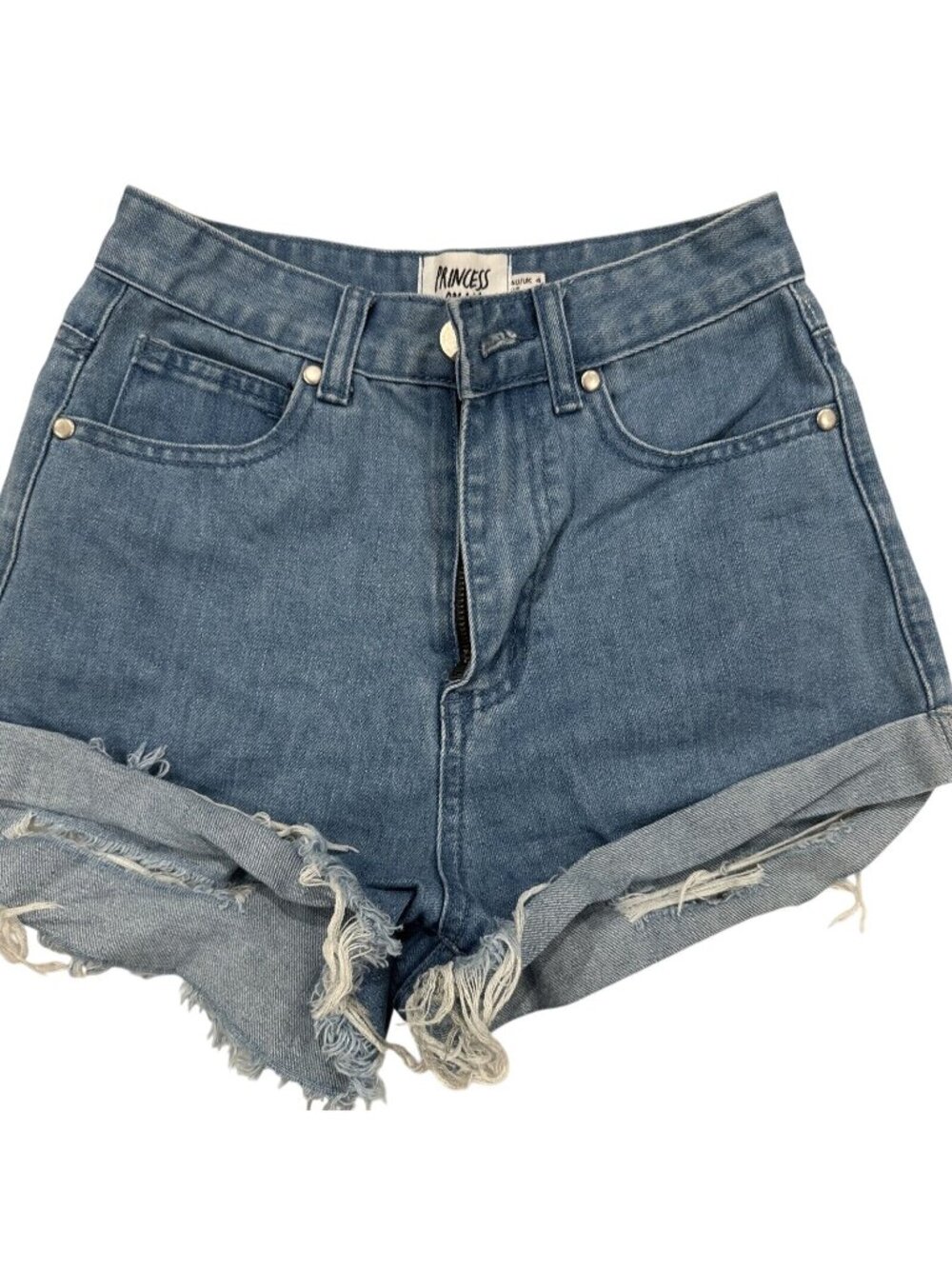 Princess Polly Distressed Denim High-Waisted Shorts Blue Size 0